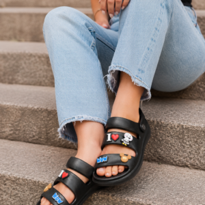 Stylish Black Cartoon Charm Sandals for Girls & Women